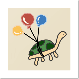 Cute Tortoise on a Balloon Ride Mental Health Awareness Joyful Adventure Combat Depression Posters and Art